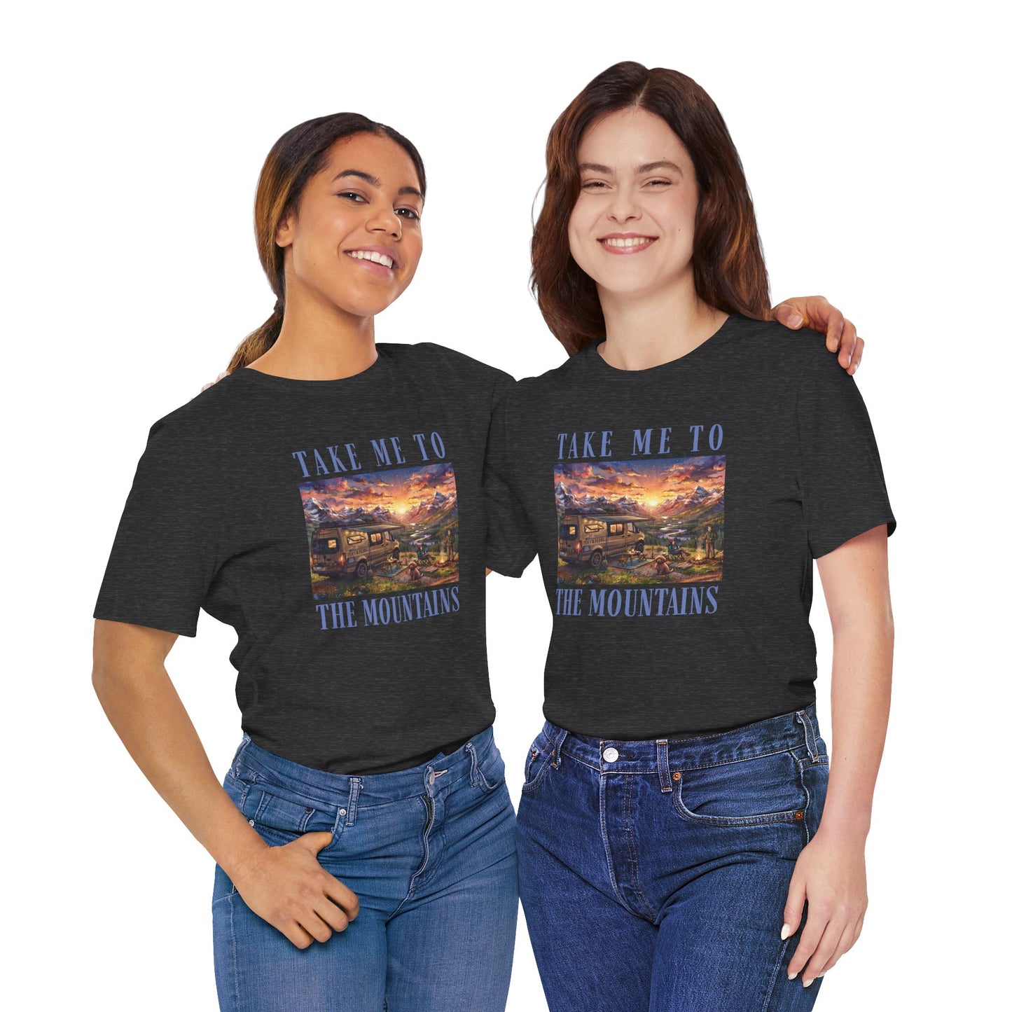 Take Me to the Mountains Sunset Tee — Scenic Cabin Sunset Graphic T-Shirt