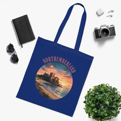 Northumberland Castle Sunset Tote Bag — Scenic Coastal Cotton Tote