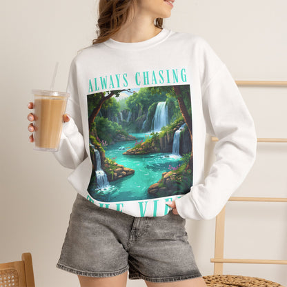 Always Chasing the View - Plitvice Inspired Graphic Sweatshirt