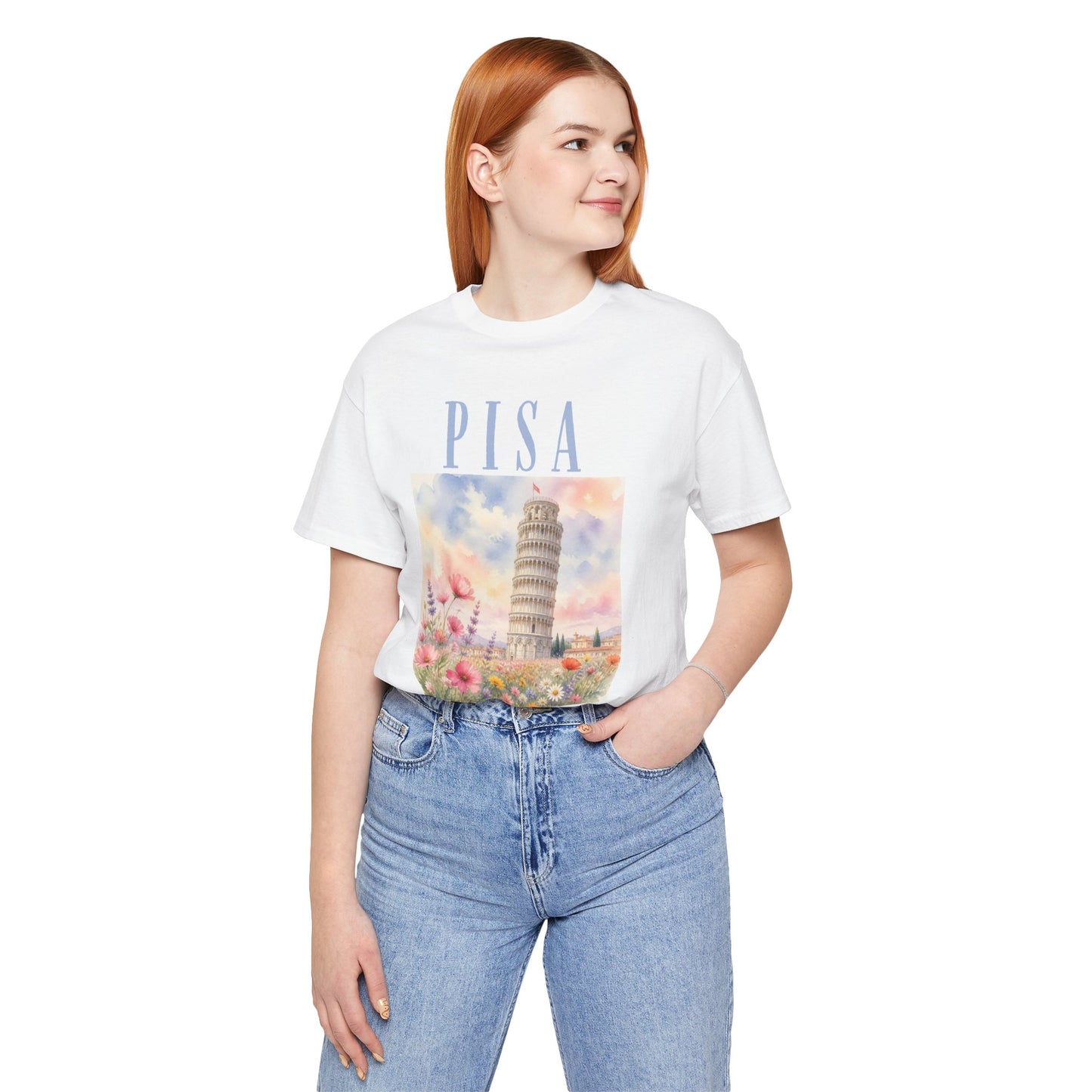 Pisa Floral Illustration T‑Shirt — Leaning Tower Travel Tee