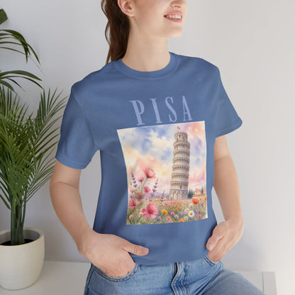 Pisa Floral Illustration T‑Shirt — Leaning Tower Travel Tee