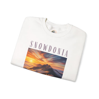 Snowdonia Sunset Crewneck Sweatshirt — Scenic Mountain Graphic