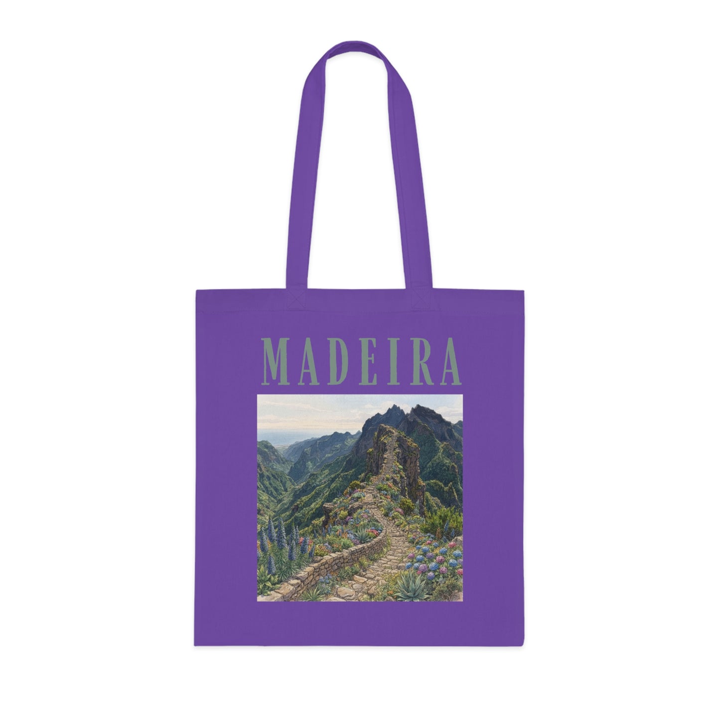 Madeira Scenic Cotton Tote — Travel Tote Bag with Mountain Landscape Print
