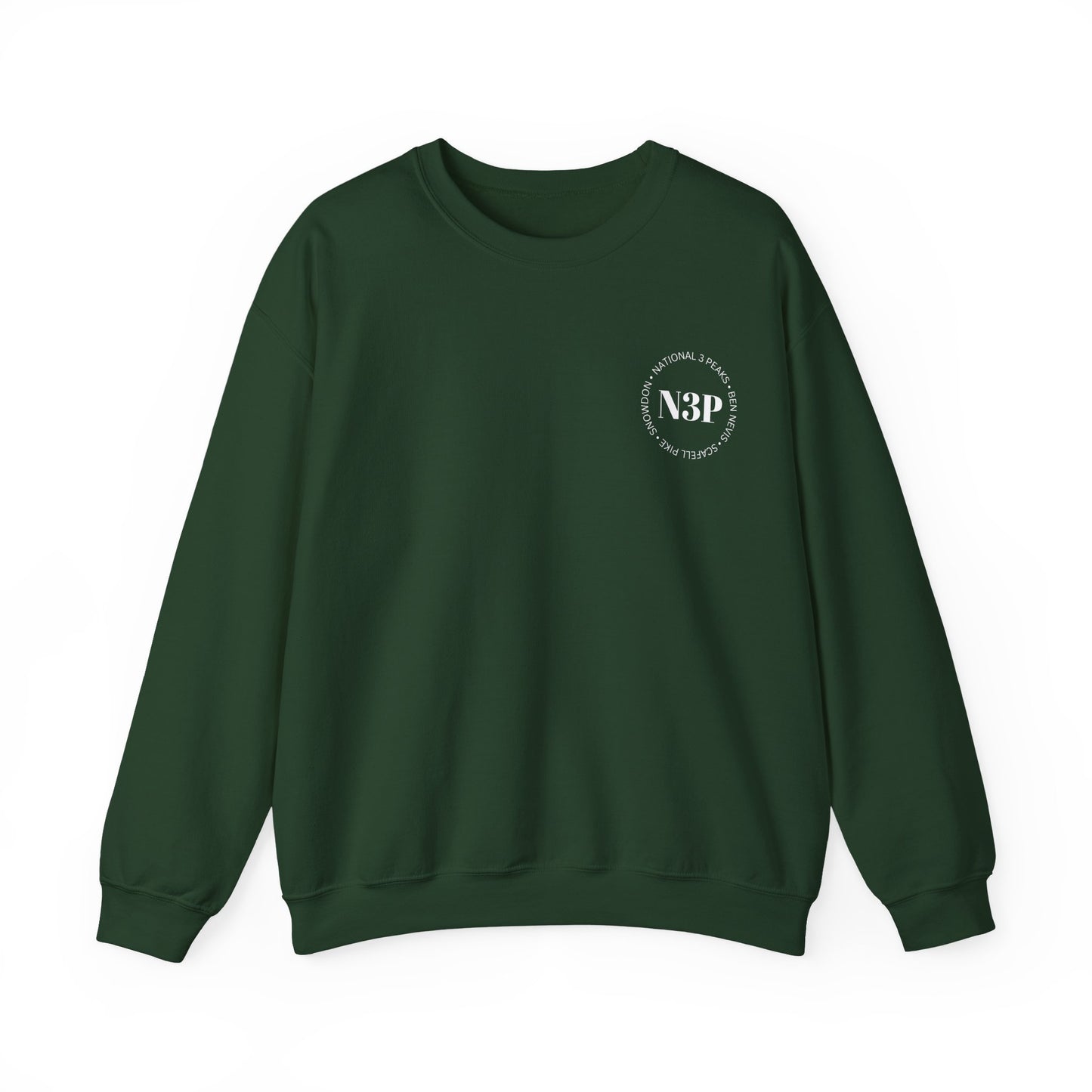 Minimal 'N3P' National 3 Peaks Logo Crewneck Sweatshirt – Small Chest Emblem, Casual Everyday Pullover
