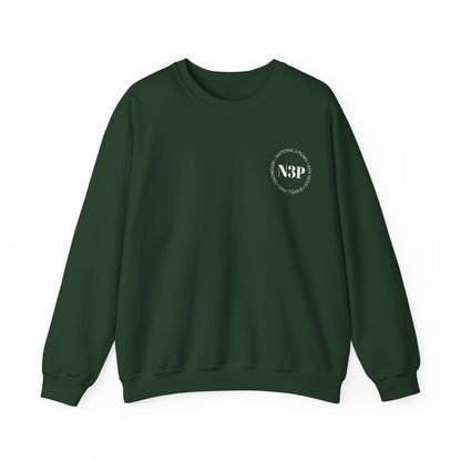 Minimal 'N3P' National 3 Peaks Logo Crewneck Sweatshirt – Small Chest Emblem, Casual Everyday Pullover