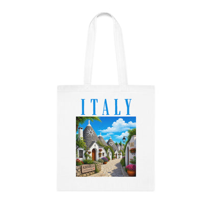 Italy Alberobello Scenic Cotton Tote Bag — Italian Village Travel Souvenir Tote