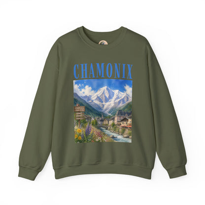 Chamonix Mountain Crewneck Sweatshirt — Alpine Scenic Graphic