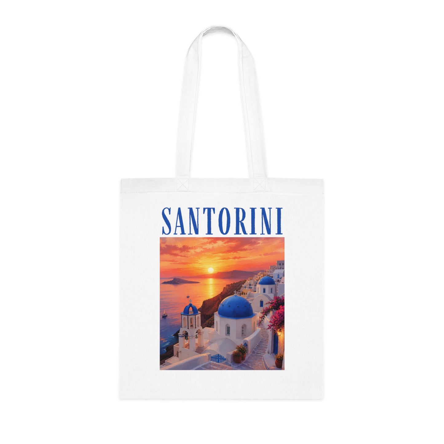 Santorini Sunset Cotton Tote Bag — Greek Island Travel Beach Tote