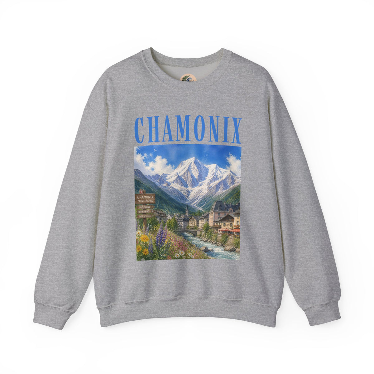 Chamonix Mountain Crewneck Sweatshirt — Alpine Scenic Graphic