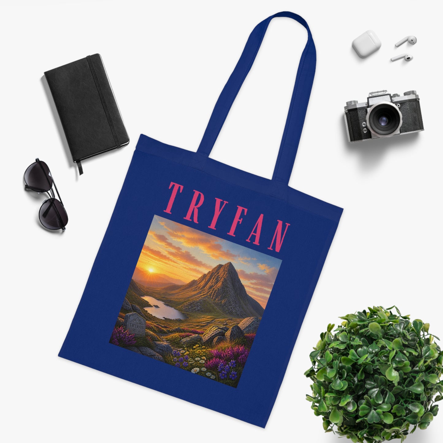 Tryfan Mountain Cotton Tote — Scenic Snowdonia Sunset Landscape Tote Bag