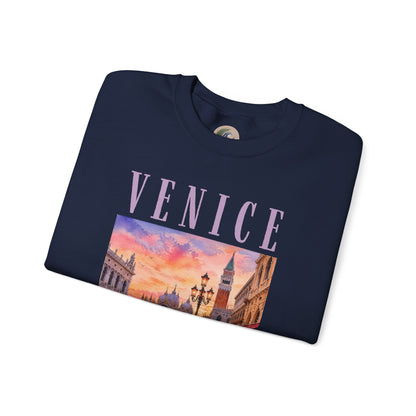 Venice Sunset Crewneck Sweatshirt — Vintage Canal Travel Graphic