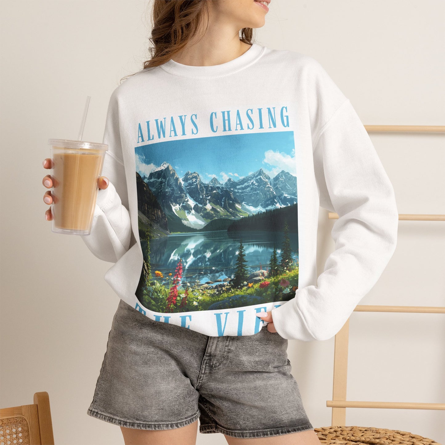 Always Chasing the View - Lake Oeschinese Mountain Crewneck