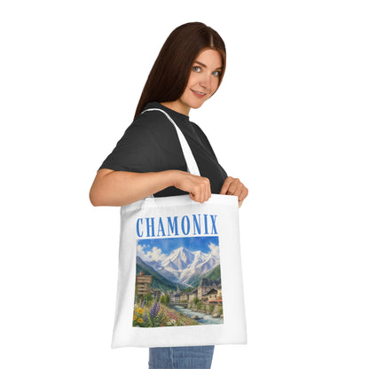 Chamonix Scenic Cotton Tote Bag — Vintage Alpine Village Print