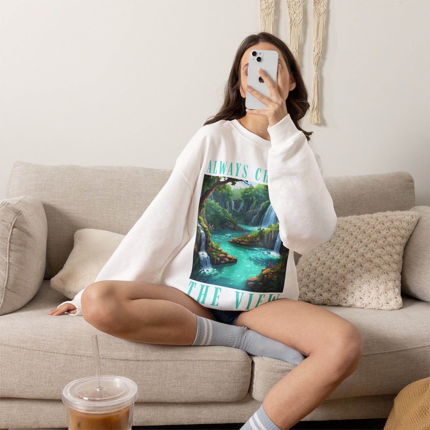 Always Chasing the View - Plitvice Inspired Graphic Sweatshirt