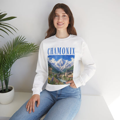 Chamonix Mountain Crewneck Sweatshirt — Alpine Scenic Graphic