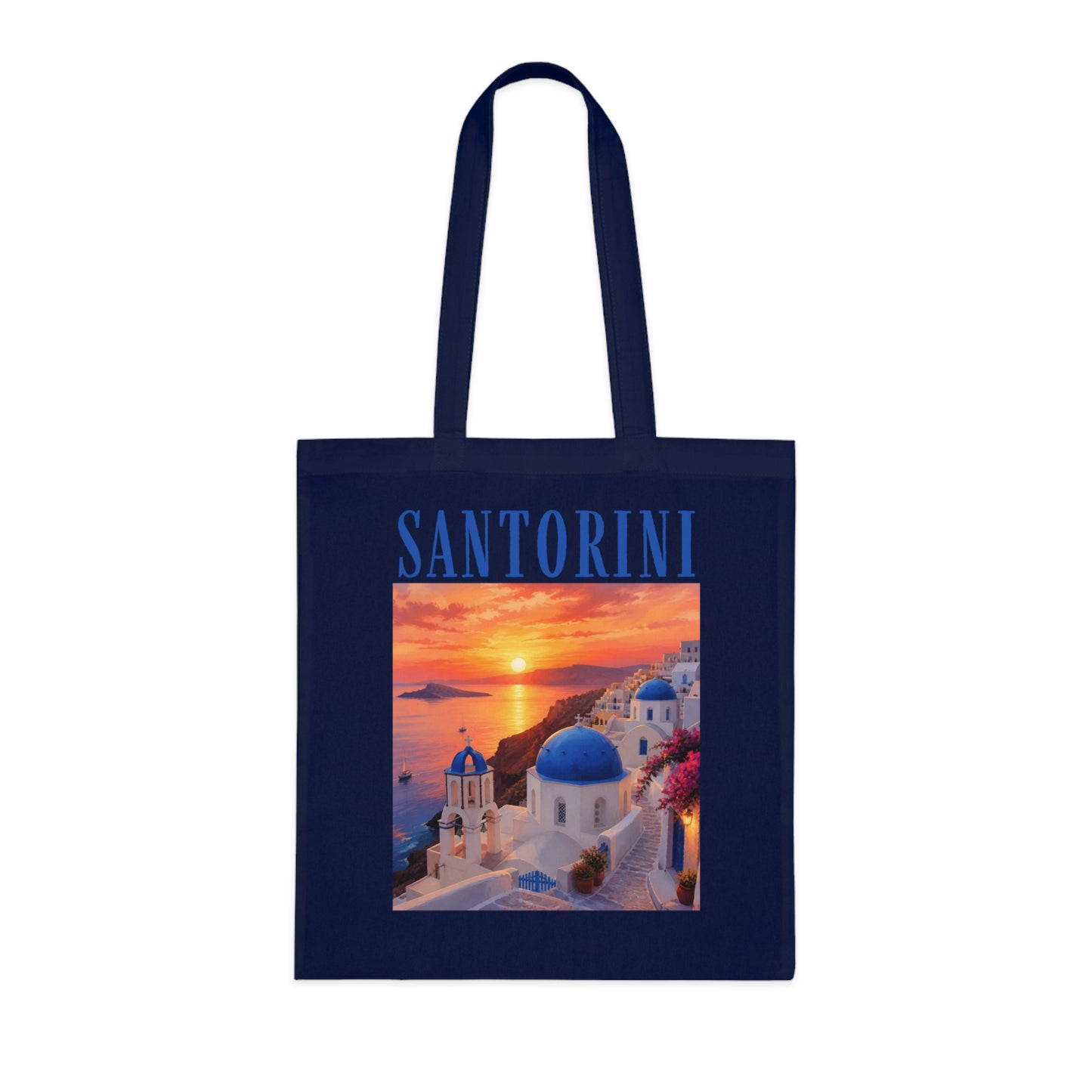 Santorini Sunset Cotton Tote Bag — Greek Island Travel Beach Tote