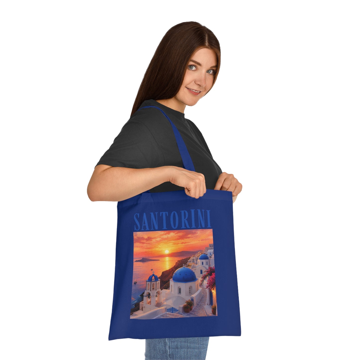 Santorini Sunset Cotton Tote Bag — Greek Island Travel Beach Tote