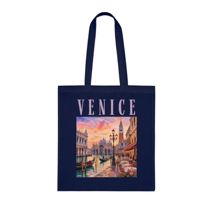 Venice Cotton Tote Bag - Vintage Sunset Canal Travel Tote