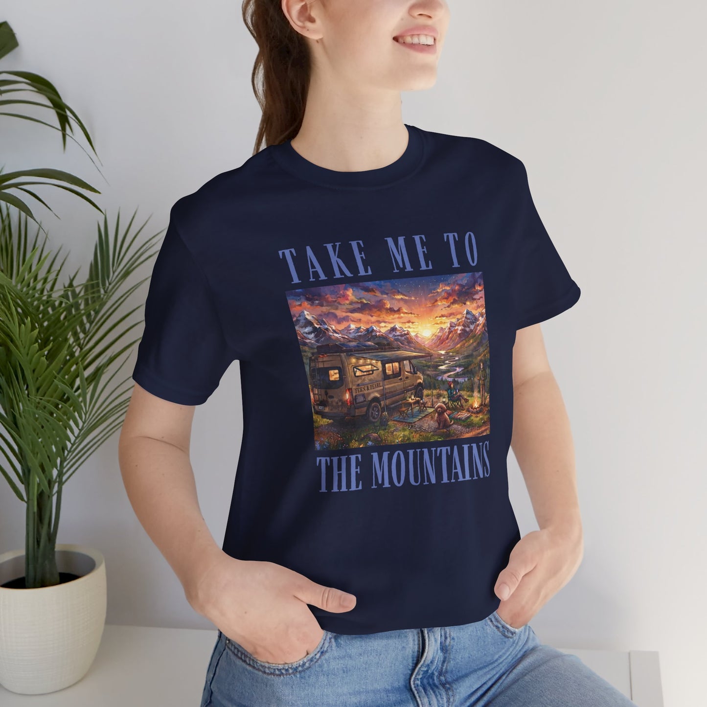 Take Me to the Mountains Sunset Tee — Scenic Cabin Sunset Graphic T-Shirt