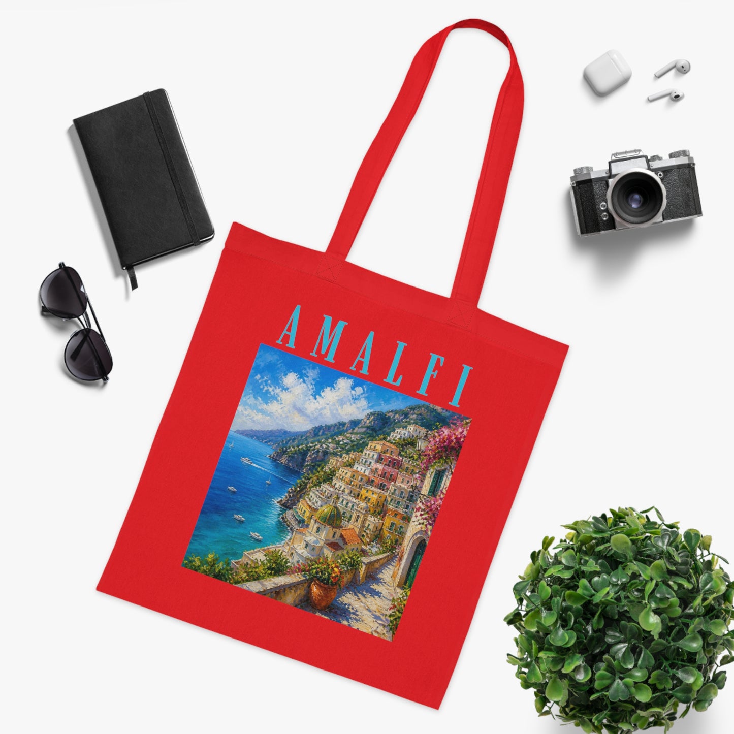 Amalfi Coast Cotton Tote Bag — Scenic Italy Travel Beach Market Tote