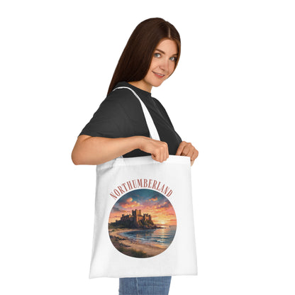 Northumberland Castle Sunset Tote Bag — Scenic Coastal Cotton Tote