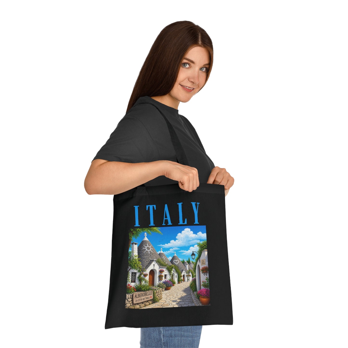Italy Alberobello Scenic Cotton Tote Bag — Italian Village Travel Souvenir Tote