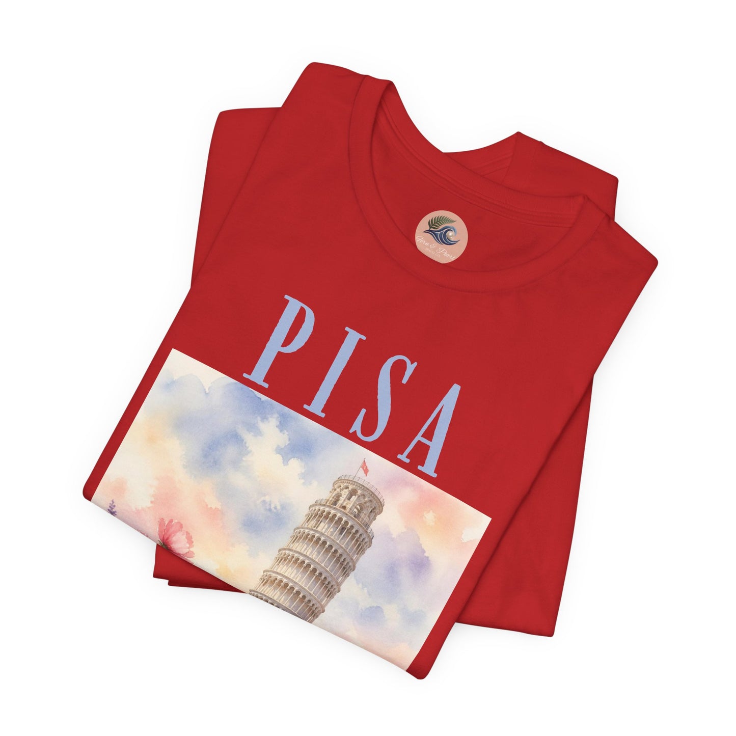 Pisa Floral Illustration T‑Shirt — Leaning Tower Travel Tee