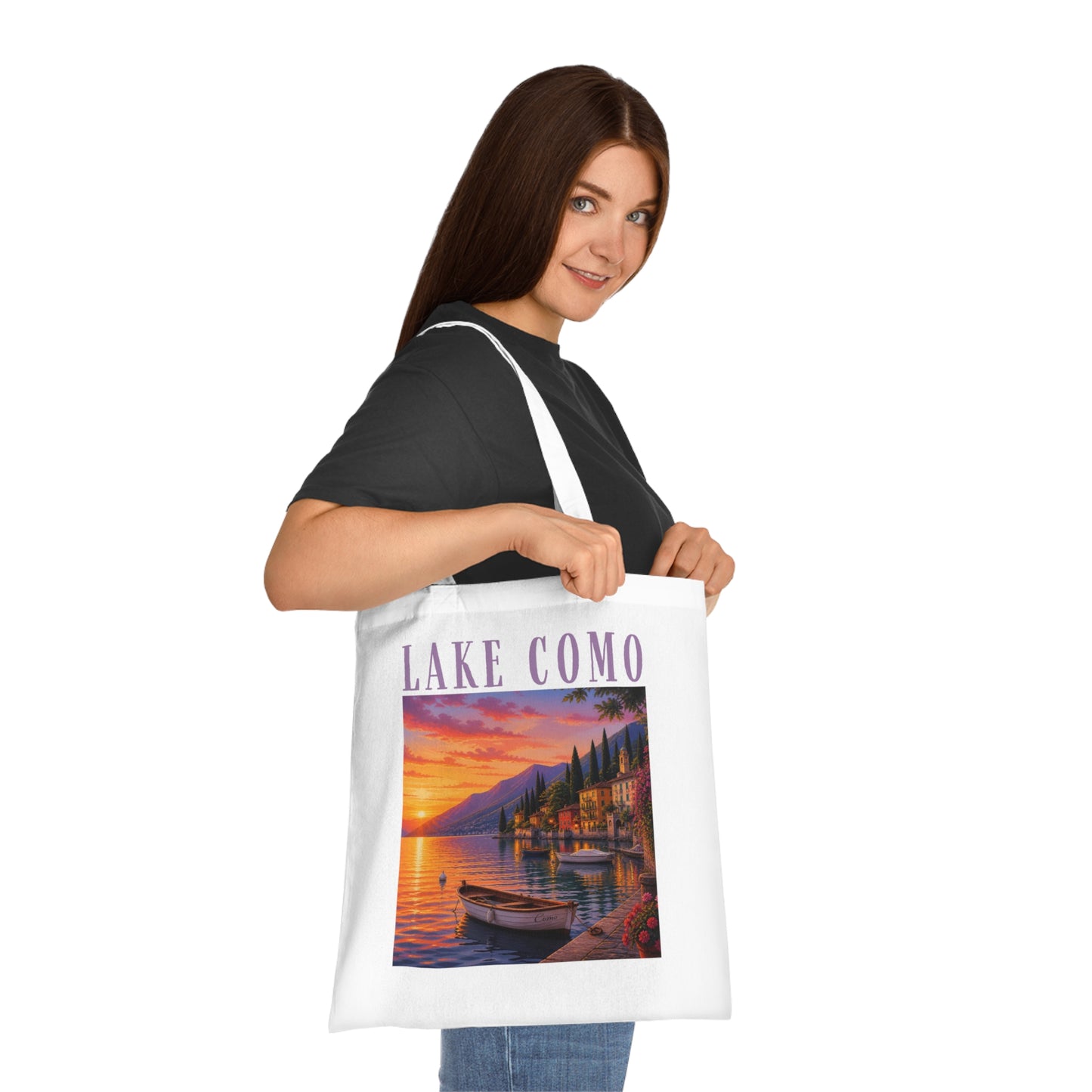 Lake Como Sunset Tote Bag — Italian Lakeside Travel Cotton Tote