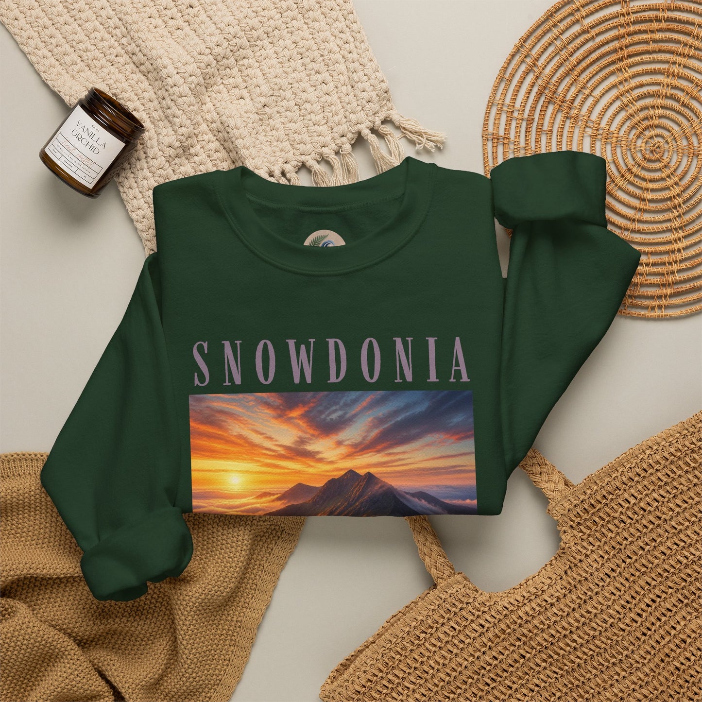 Snowdonia Sunset Crewneck Sweatshirt — Scenic Mountain Graphic