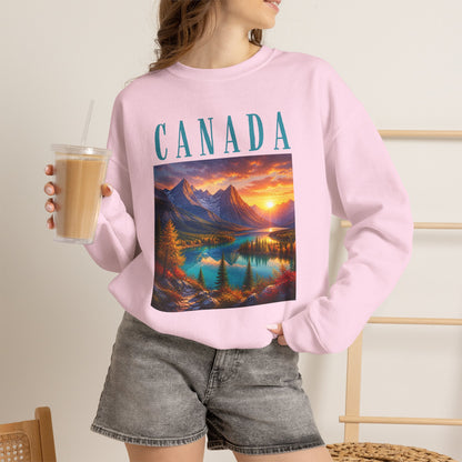 Canada Banff Scenic Crewneck Sweatshirt — Mountain Lake Sunset Graphic