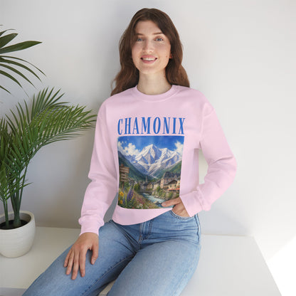 Chamonix Mountain Crewneck Sweatshirt — Alpine Scenic Graphic