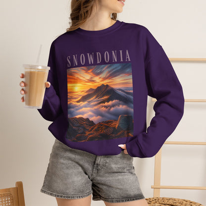 Snowdonia Sunset Crewneck Sweatshirt — Scenic Mountain Graphic