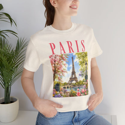 Paris Floral Eiffel Tower Tee — Vintage Romantic France T-Shirt