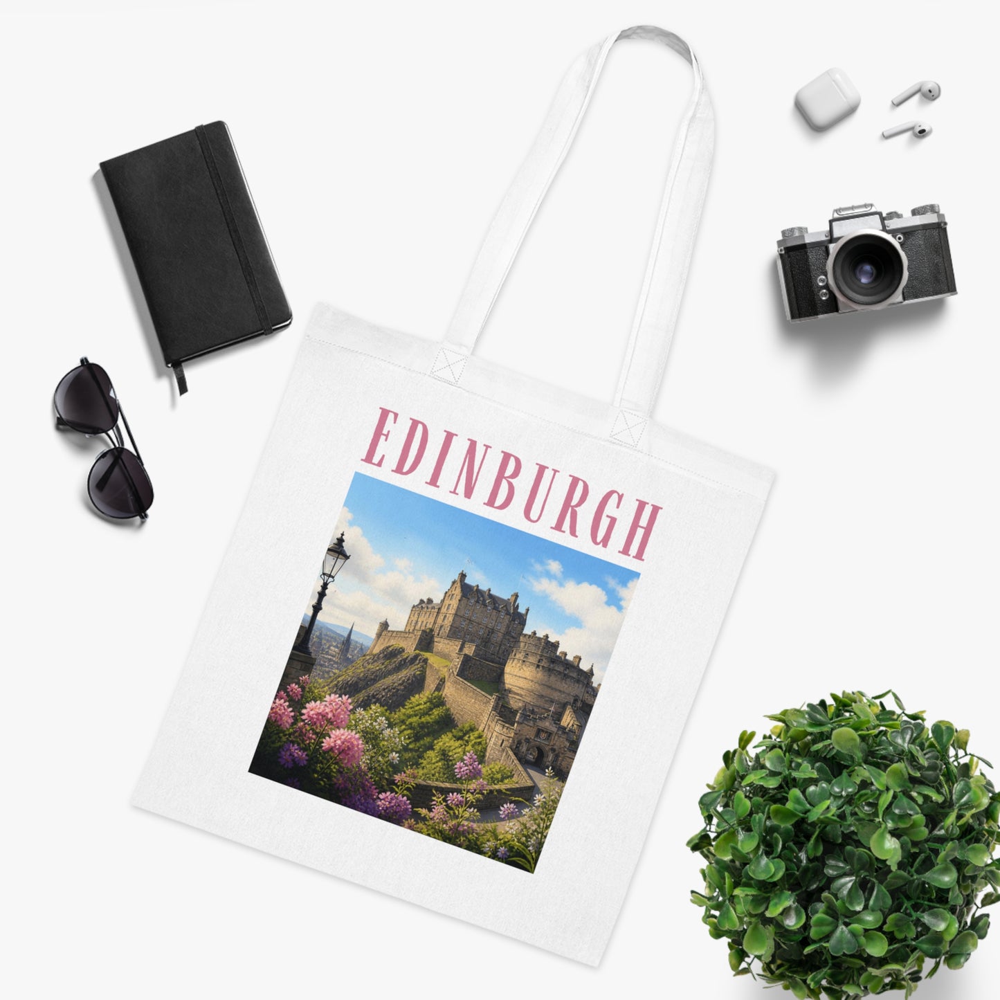 Edinburgh Castle Cotton Tote - Scenic Scotland Travel Souvenir Bag