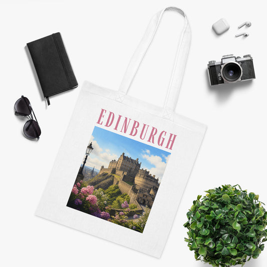 Edinburgh Castle Cotton Tote - Scenic Scotland Travel Souvenir Bag