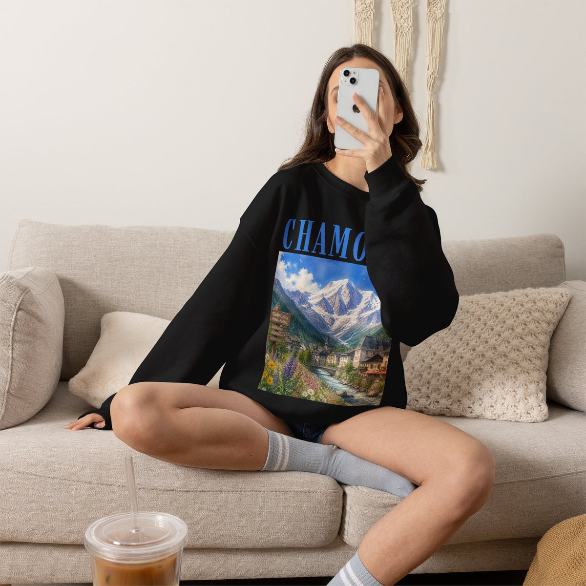 Chamonix Mountain Crewneck Sweatshirt — Alpine Scenic Graphic