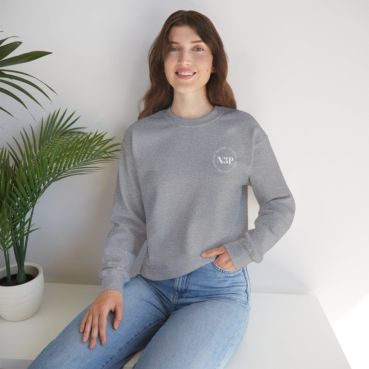Minimal 'N3P' National 3 Peaks Logo Crewneck Sweatshirt – Small Chest Emblem, Casual Everyday Pullover