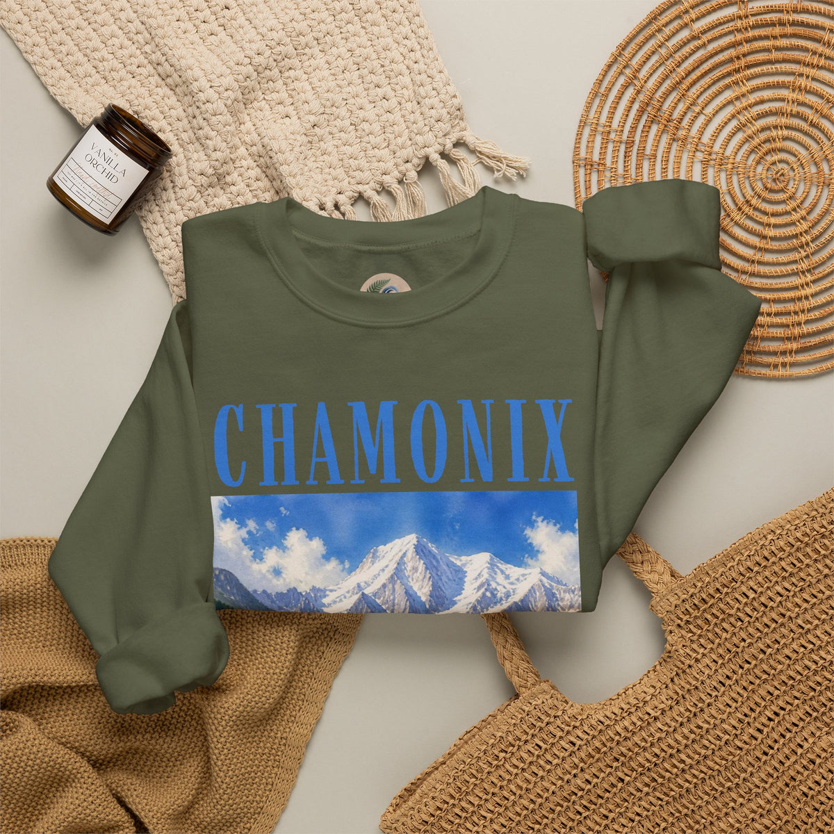 Chamonix Mountain Crewneck Sweatshirt — Alpine Scenic Graphic