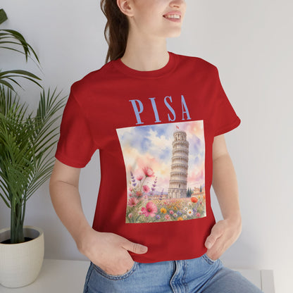 Pisa Floral Illustration T‑Shirt — Leaning Tower Travel Tee
