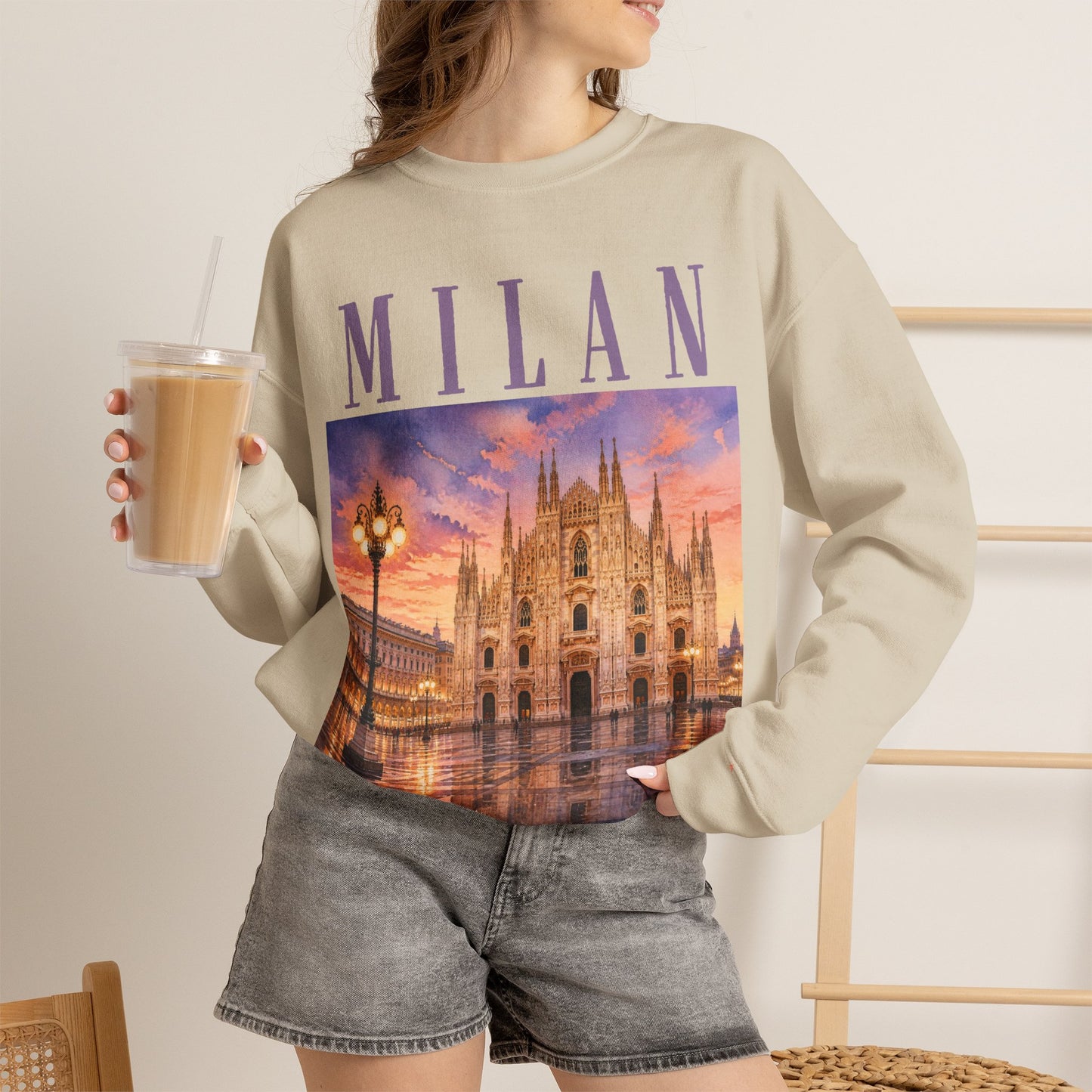 Milan Cathedral Crewneck Sweatshirt – Vintage Travel Cityscape