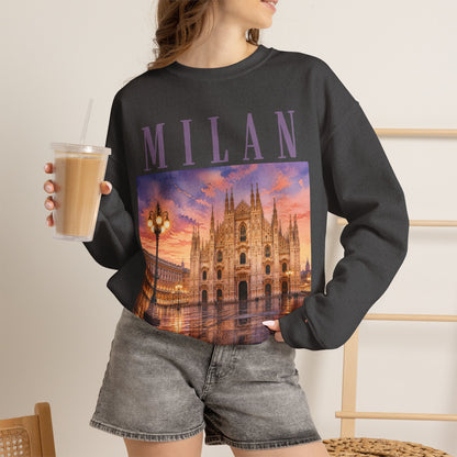 Milan Cathedral Crewneck Sweatshirt – Vintage Travel Cityscape