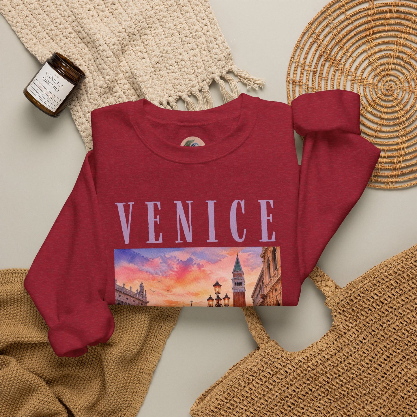 Venice Sunset Crewneck Sweatshirt — Vintage Canal Travel Graphic