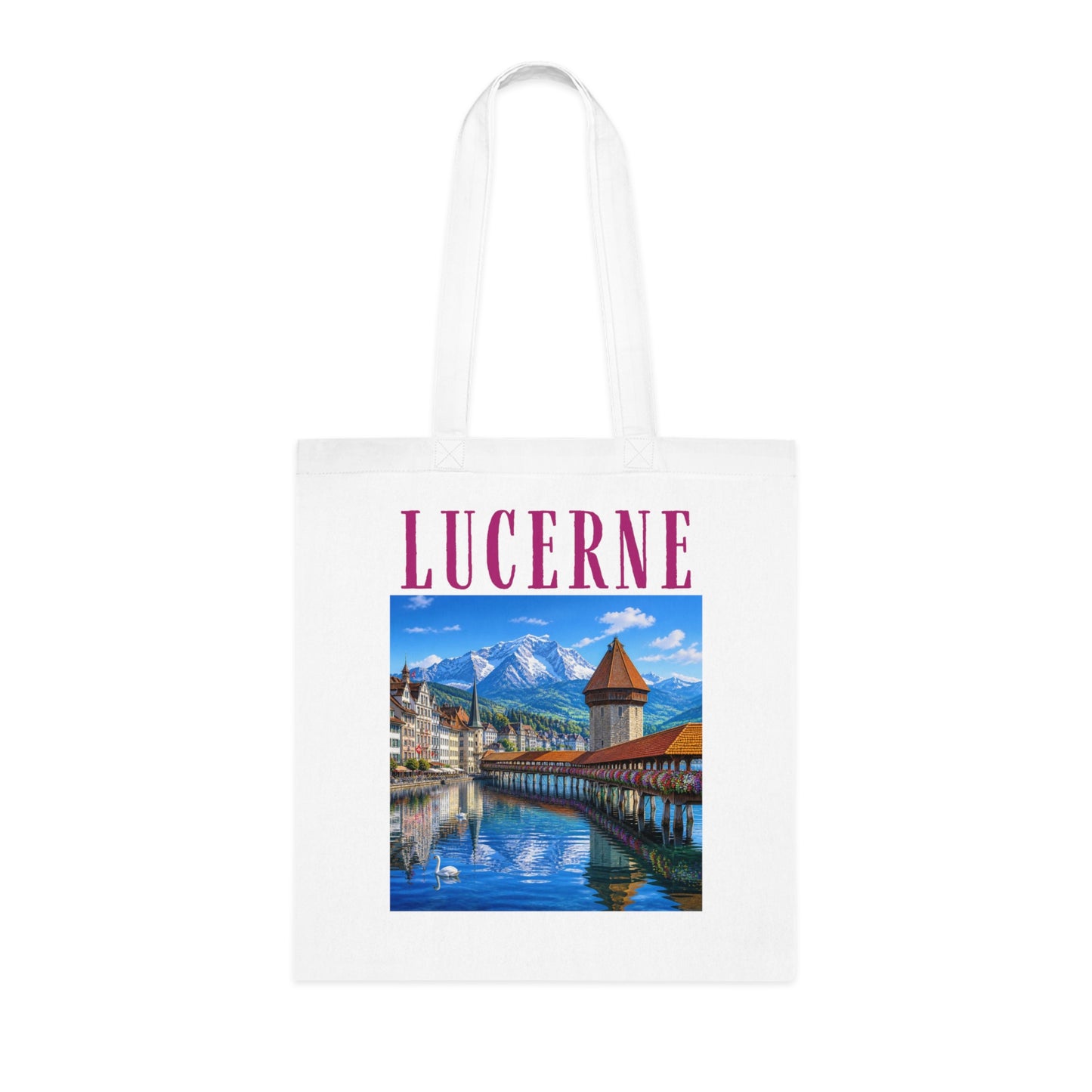 Lucerne Scenic Cotton Tote — Vintage Chapel Bridge Travel Bag