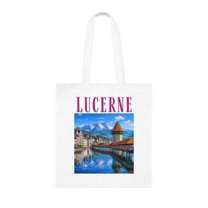 Lucerne Scenic Cotton Tote — Vintage Chapel Bridge Travel Bag