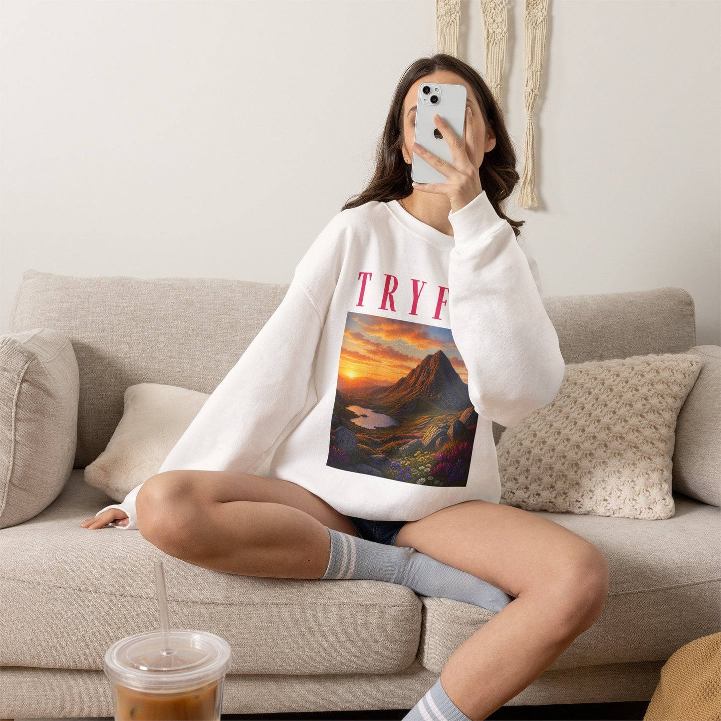 Tryfan Mountain Sweatshirt — Scenic Snowdonia Sunset Landscape Crewneck