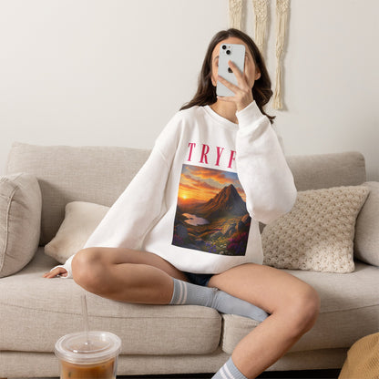 Tryfan Mountain Sweatshirt — Scenic Snowdonia Sunset Landscape Crewneck