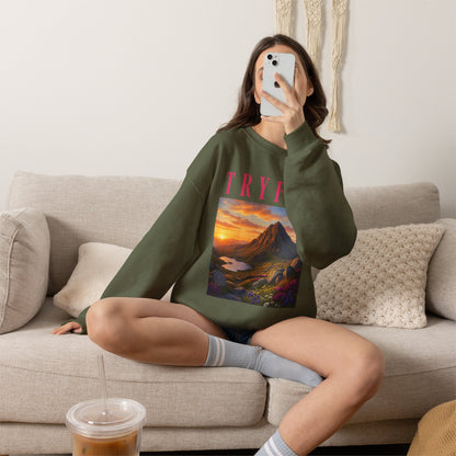 Tryfan Mountain Sweatshirt — Scenic Snowdonia Sunset Landscape Crewneck