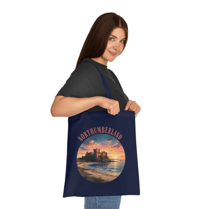 Northumberland Castle Sunset Tote Bag — Scenic Coastal Cotton Tote