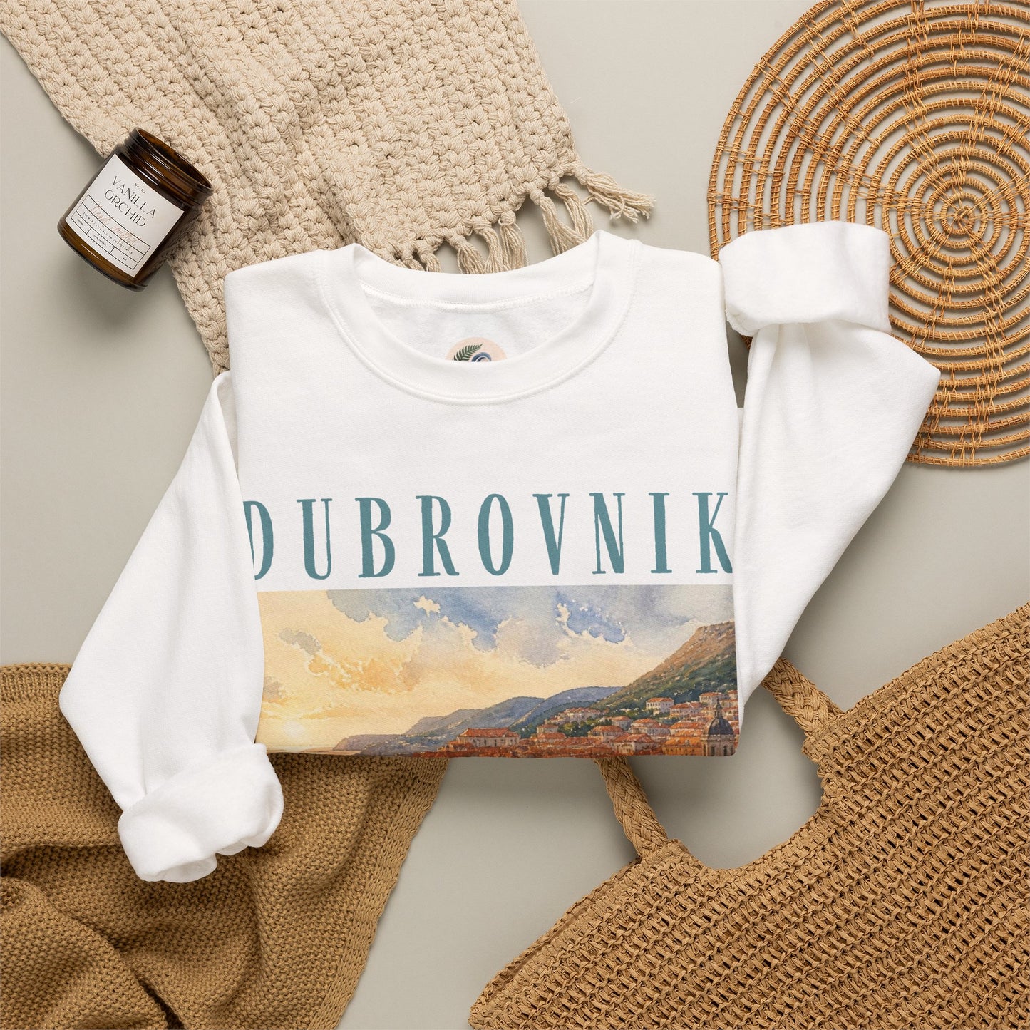 Dubrovnik Crewneck Sweatshirt — Vintage Coastal Travel Sweater
