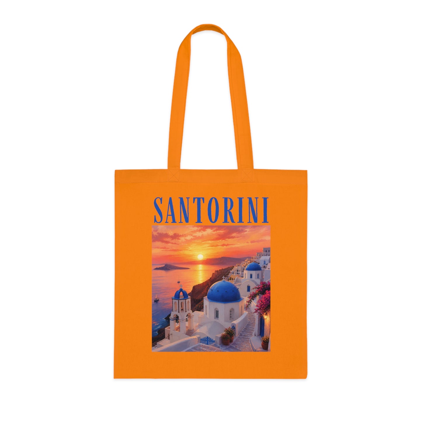 Santorini Sunset Cotton Tote Bag — Greek Island Travel Beach Tote
